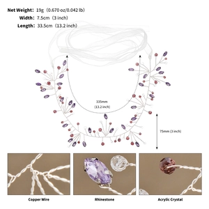 Détail d'un bandeau de mariée avec strass, cristaux acryliques et rubans de mousseline