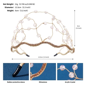 Detail showing the intricate crystal mesh design and rubber protective sleeve of the headband