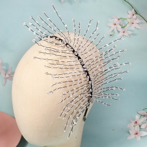 Exquisite handmade crystal beaded headband with radial wire structure for bridal wedding wear