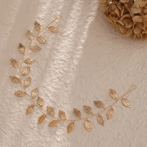 Serre-tête de mariée feuilles dorées avec feuillage métallique pour coiffure de mariage