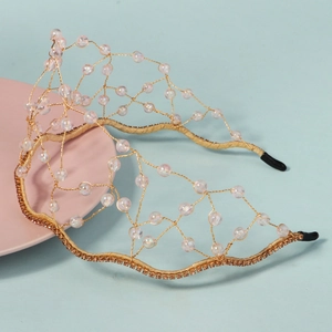 Serre-tête de mariée doré fait main avec cristaux et perles pour événements de mariage