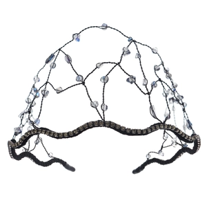 Serre-tête de mariée élégant en maille noire tissée avec cristaux pour mariages