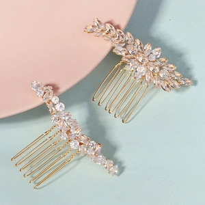 Peigne à cheveux de mariée luxueux en zircone et plaqué or pour coiffure de fête