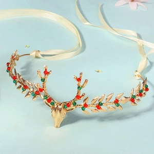 Détail du serre-tête de Noël bois de renne avec perles de cristal et alliage doré