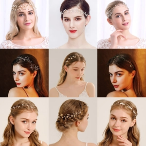 Vigne de Cheveux de Mariée Faite à la Main Avec Künstliche Perles Et Cristaux Bandeau Feuille Or Argent Accessoires de Mariage