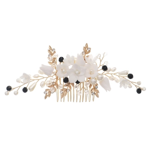 Peigne à cheveux de mariée fait main avec fleurs en céramique, perles et cristaux