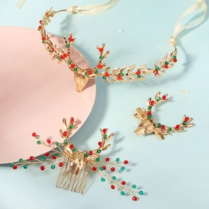Set d'accessoires de Cheveux de Noël Bois de Renne Alliage Strass Peigne à Cheveux Renne Pince Serre-tête Cadeau de Fête