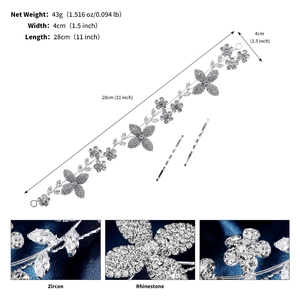 Dettaglio fascia da sposa floreale con zirconi e strass della lunghezza di 28 cm