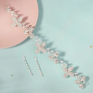 Cerchietto da sposa scintillante con fiori in zircone argento e forcine per capelli da sposa