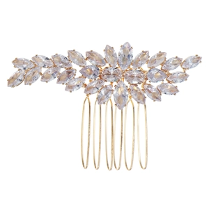 Peigne à cheveux de mariée luxueux avec cristaux zircons et design d'ailes dorées