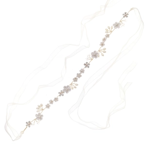 Bandeau de mariée fait main avec fleurs blanches, perles et cristaux pour le mariage