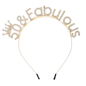 Gold 50 & Fabulous rhinestone crown headband for women's 50th birthday party accessories