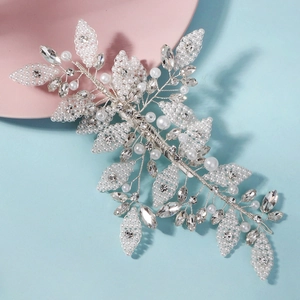 Pince à Cheveux de Mariée Faite à la Main Künstliche Perle Strass Forme de Feuille Fleur Accessoire Cheveux Mariage Élégante Décoration