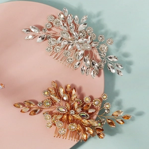 Luxury Floral Bridal Hair Comb Handmade Rhinestone Flower Wedding Headpiece Alloy Hair Accessory Women Engagement Jewelry