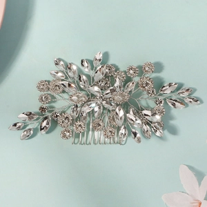 Elegant bridal flower hair comb with silver sunflower design and sparkling crystals
