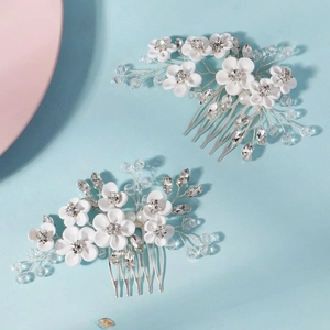 Peigne à Cheveux de Mariée Fait à la Main en Pâte Polymère Blanche Avec Strass et Cristal Acrylique pour Mariage Femme