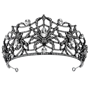 Gothic spider queen crown with crystals and vintage black metal for Halloween