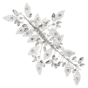 Pince à cheveux de mariée faite main avec perles blanches et cristaux pour coiffure mariage