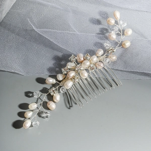 Handgefertigte Süßwasserperle Kristall Blume Braut Haarkamm Elegante Silberdraht Hochzeit Haarschmuck Für Damen Bankett
