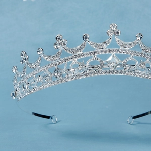 Elegant silver baroque bridal tiara with sparkling rhinestones in a layered arch design