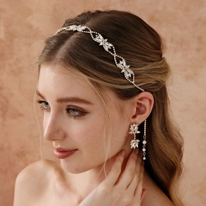 Serre-tête Floral en Strass Bohème de Luxe Et Boucles d'Oreilles Bijoux de Mariée pour Mariage Fête Femme Künstliche Perle