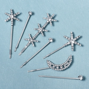 Lot de 7 barrettes à cheveux argentées avec strass lune et étoiles pour femmes