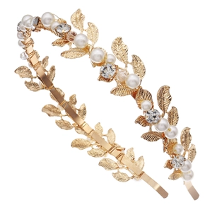 Luxury bridal headband with gold leaves pearls and rhinestones for wedding accessories