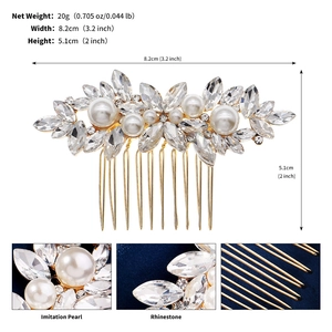 Detailed view of handmade bridal hair comb with elegant pearls and sparkling rhinestones