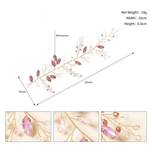 Technische Details der handgefertigten Braut-Stirnband mit rosa Strass und Abmessungen