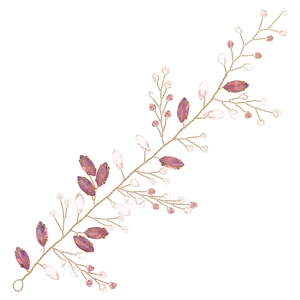 Handgefertigter goldener Braut-Haarreif mit rosa Strass und lila Kristallen für Hochzeiten