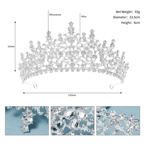 Detailed view of luxury bridal crown with alloy rhinestones and 13.5cm diameter size