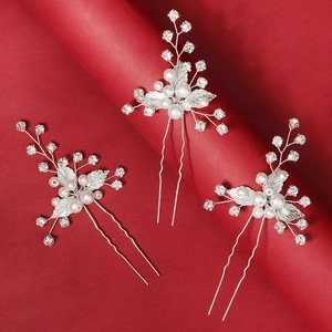 Bastoncini per Capelli da Sposa in Lega Künstliche Perle di Imitazione Strass Foglia Design Floreale Gioielli per Donna Festa Accessori