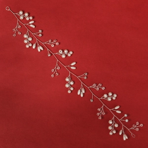 Handmade silver bridal hair vine with white pearls and clear crystals for wedding hairstyles