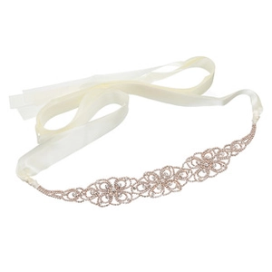 Ceinture de mariée faite main avec fleurs en strass et ruban en satin blanc crème