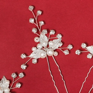 Eleganti forcine per capelli con foglie, perle e strass per acconciature da sposa