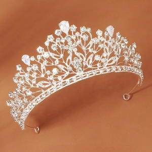 Silver bridal tiara with sparkling cubic zirconia and intricate branch patterns
