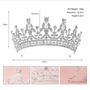 Detailed size specifications of silver bridal tiara with 12.5cm diameter and 5.3cm height