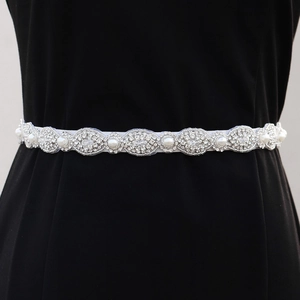 Elegant Hand-Sewn Bridal Wedding Dress Belt Rhinestone Imitation Artificial Pearl Satin Sash For Women Party Gown Decoration Accessories