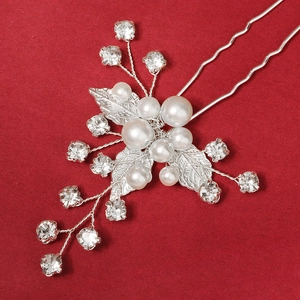 Elegante fermaglio per capelli da sposa con foglie d'argento, perle e strass brillanti