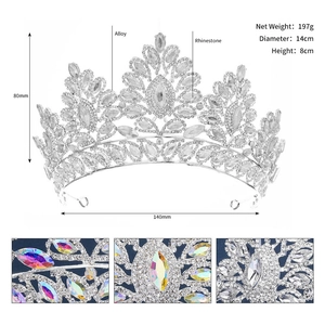 Detail view of silver bridal tiara with 14cm diameter and 8cm height specifications