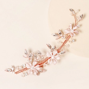 Luxurious Rose Gold Alloy Flower Hair Clip Elegant Handmade Rhinestone Artificial Pearl Wedding Bridal Hair Accessory For Women Party