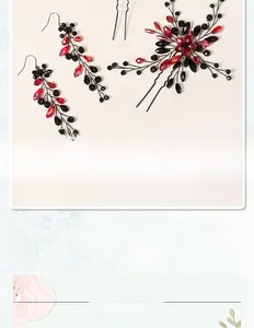 Détail macro des épingles à cheveux en cristal rouge et noir et boucles d'oreilles