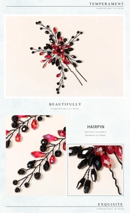 Détail d'épingle à cheveux artisanale avec perles de cristal rouge et noir élégantes