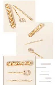 Détail du lot de trois barrettes dorées avec strass et pierres œil-de-chat café