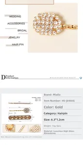 Détails des barrettes dorées avec strass, dimensions et texture des cristaux