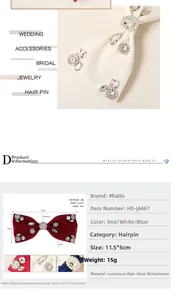 Detail view of crystal rhinestone bow hair clip with fabric texture and size dimensions