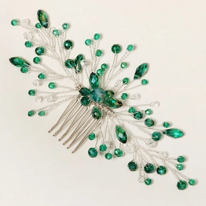 Pettine per Capelli da Sposa in Cristallo Verde Fatto a Mano Lega di Zinco Filo d'Argento Strass Copricapo da Sposa Elegante Gioielli per Donna
