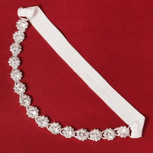 Elegant bridal garter with white elastic band and luxurious floral crystal rhinestones