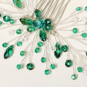 Pettine per capelli da sposa con cristalli verdi e filo d'argento per matrimoni