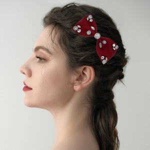 Korean Style Satin Bow Hair Clip With Rhinestones Large Fabric Spring Clip For Women Fashion Wedding Party Hair Accessories